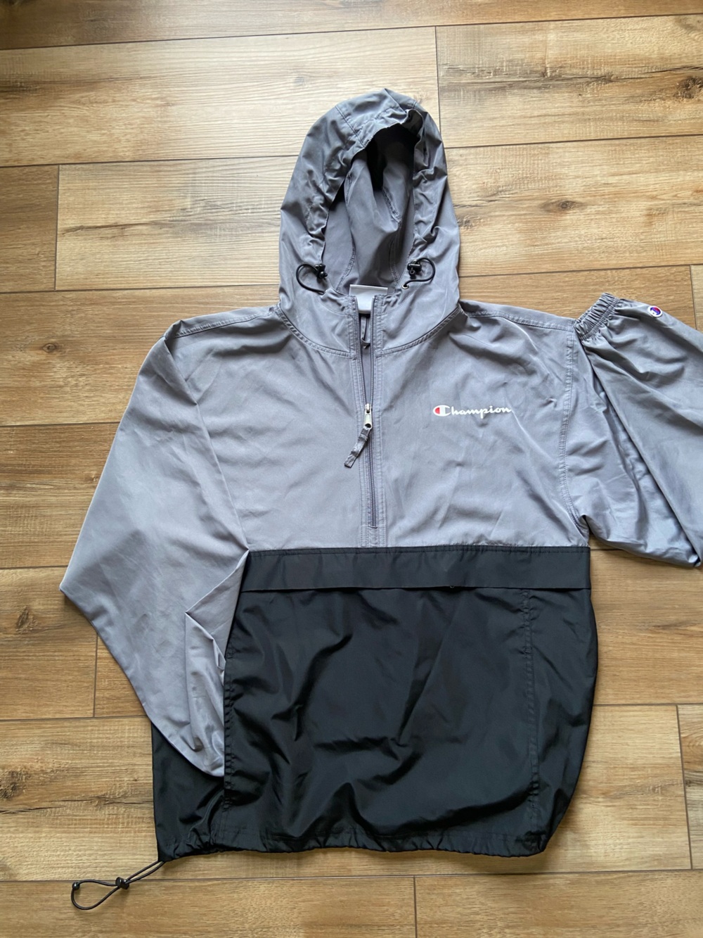 Champion Gray and Black Hooded Windbreaker Pullover